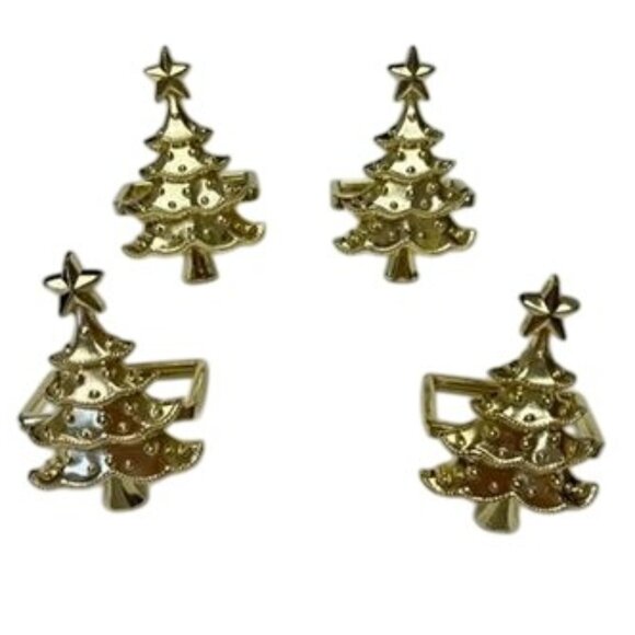 Lenox Holiday Christmas Tree Napkin Holders Set of 4 Gold Tone with Box - Picture 3 of 5